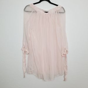 Studio Birkin Womens Peasant Top Size 2 Silk Blend Light Pink Italy 3/4 Sleeve